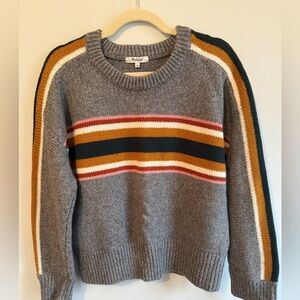 Madewell Gray Striped Crew Neck Sweater
